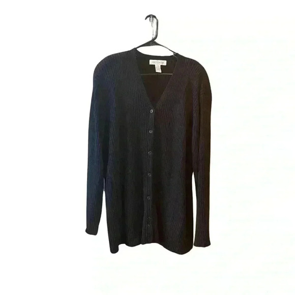 Jones New York Woman Plus Black Cardigan Sweater with Pockets - Picture 1 of 11